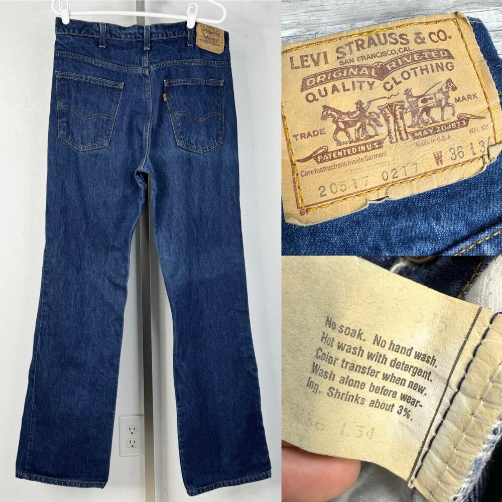 Levis Vintage 70s 20517 0217 Bootcut Dark Wash Jeans 35”X33” Orange Tab
